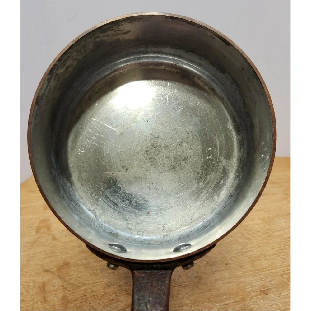 Vintage Baumalu France Copper Saucepan Tin Lined Cast Iron Handle 5.5 Inch